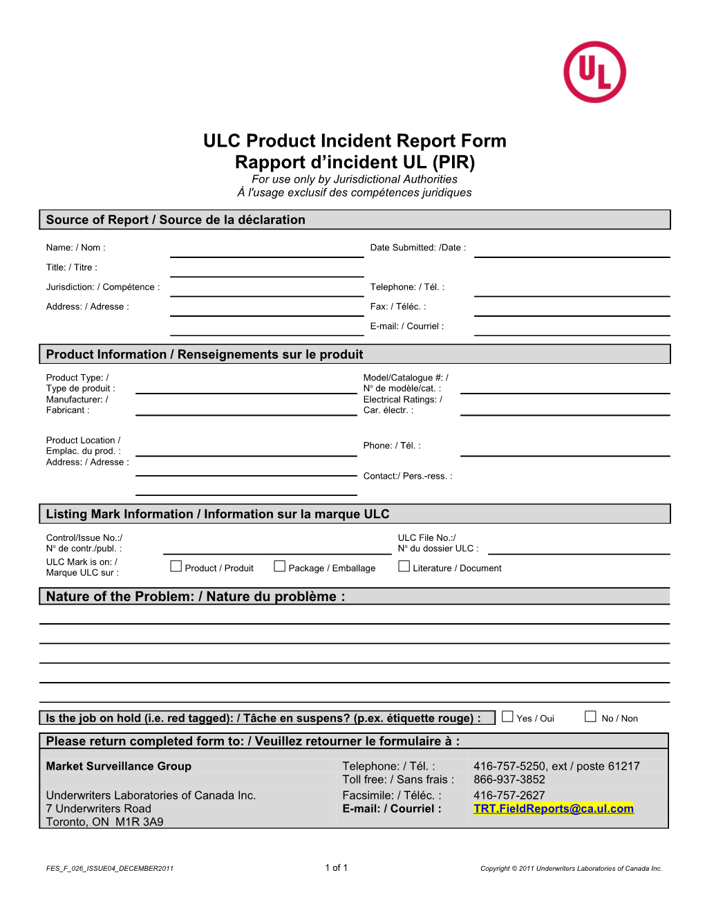 Field Report Information Sheet