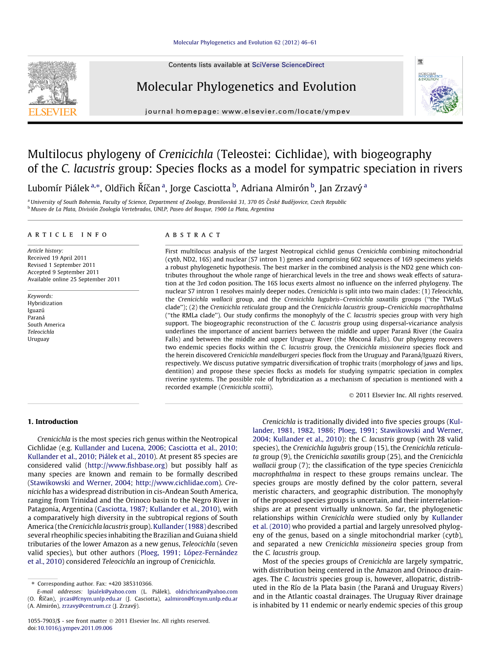 Multilocus Phylogeny of Crenicichla (Teleostei: Cichlidae), with Biogeography of the C