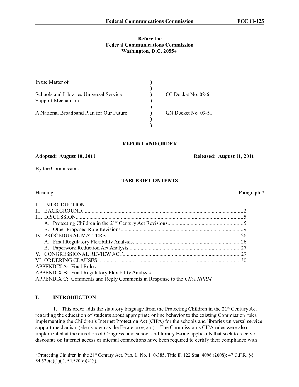 Federal Communications Commission FCC 11-125