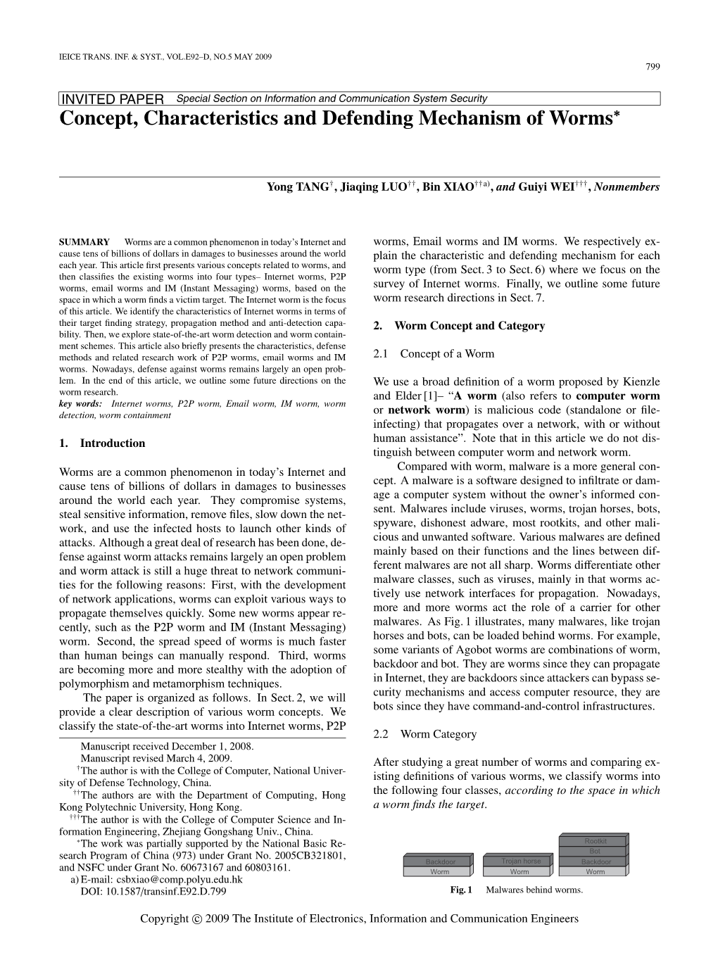 Concept, Characteristics and Defending Mechanism of Worms∗