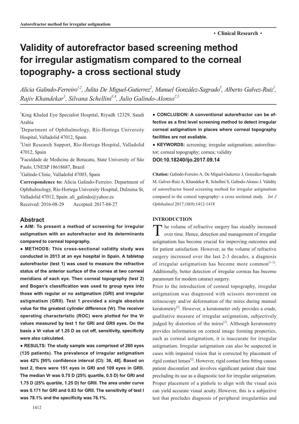 Validity of Autorefractor Based Screening Method for Irregular Astigmatism Compared to the Corneal Topography- a Cross Sectional Study