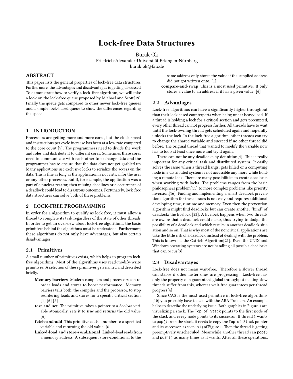 Lock-Free Data Structures Burak Ok Friedrich-Alexander-Universitat¨ Erlangen-Nurnberg¨ Burak.Ok@Fau.De