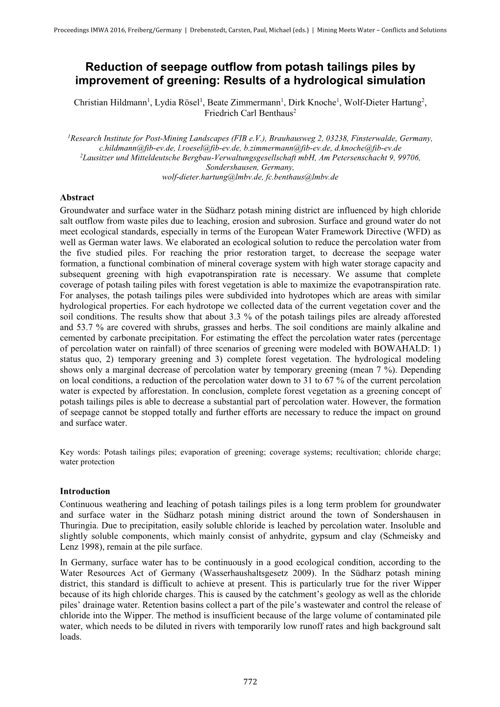 Reduction of Seepage Outflow from Potash Tailings Piles by Improvement of Greening: Results of a Hydrological Simulation