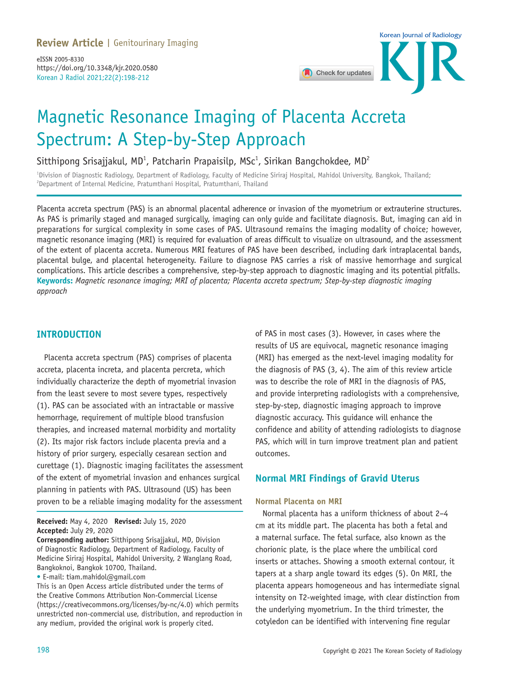 Magnetic Resonance Imaging of Placenta Accreta Spectrum: a Step