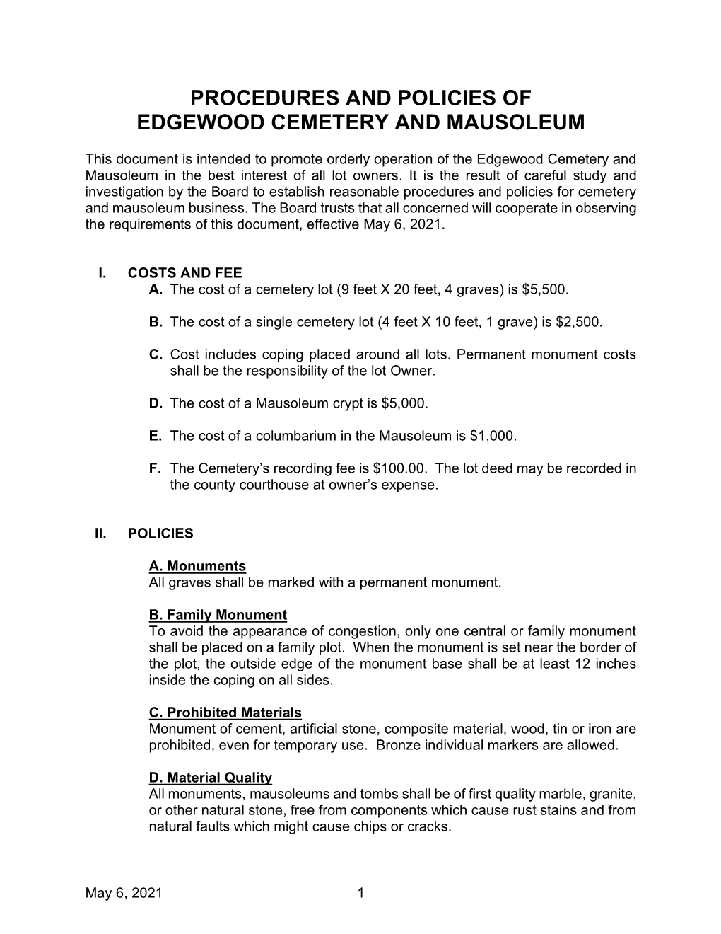 Edgwood Cemetery & Mausoleum Guidelines