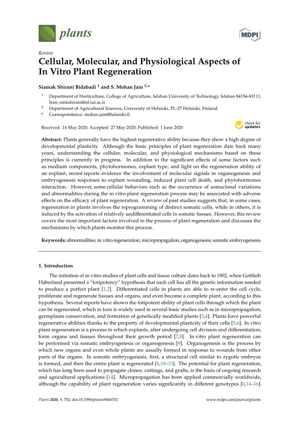 Cellular, Molecular, and Physiological Aspects of in Vitro Plant Regeneration