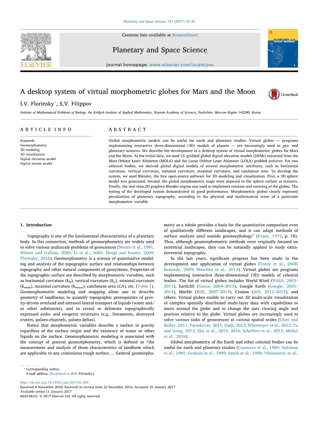 A Desktop System of Virtual Morphometric Globes for Mars and the Moon ⁎ MARK I.V