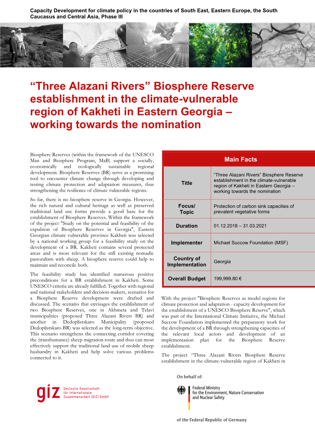 “Three Alazani Rivers” Biosphere Reserve Establishment in the Climate-Vulnerable Region of Kakheti in Eastern Georgia – Working Towards the Nomination