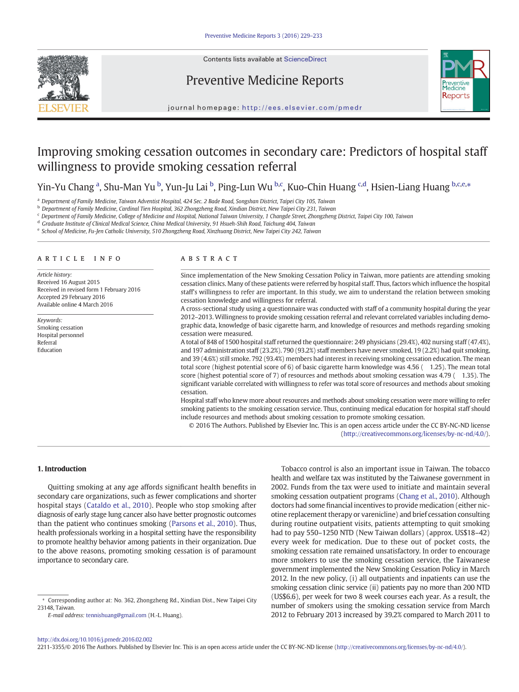 Improving Smoking Cessation Outcomes in Secondary Care: Predictors of Hospital Staff Willingness to Provide Smoking Cessation Referral