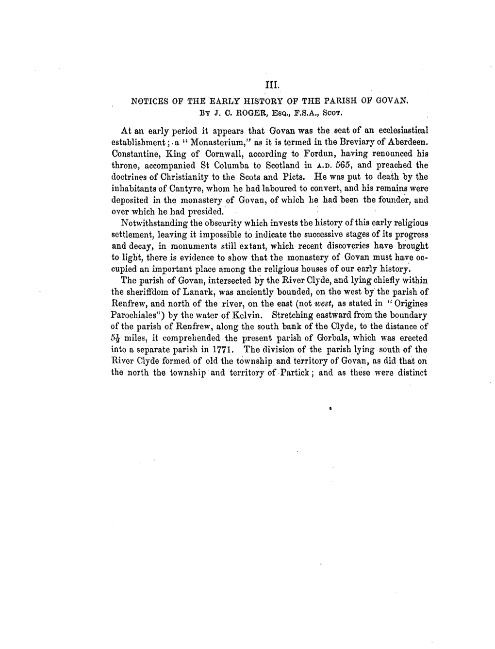 Notices of the Early History of the Parish of Govan. by J