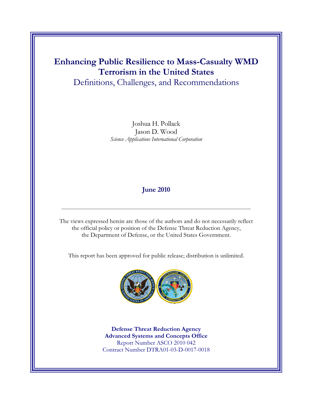 Enhancing Public Resilience to Mass-Casualty WMD Terrorism in the United States Definitions, Challenges, and Recommendations