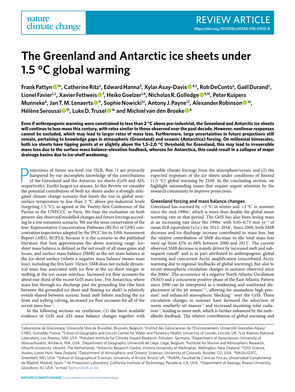 The Greenland and Antarctic Ice Sheets Under 1.5 °C Global Warming