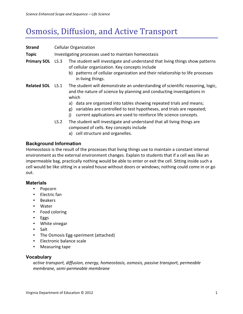 Osmosis, Diffusion, and Active Transport