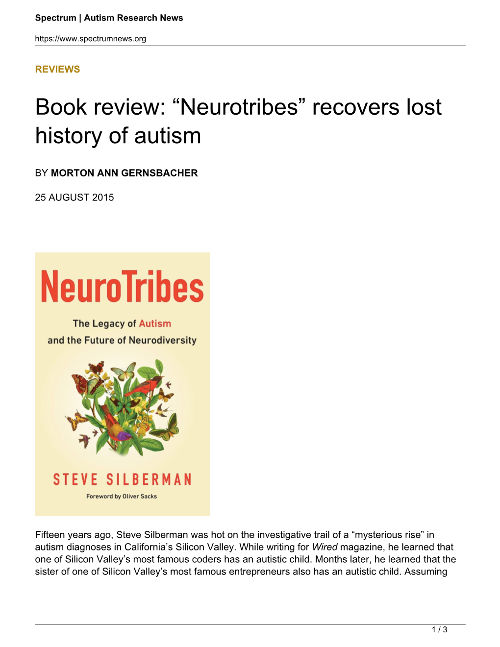 Book Review: &Ldquo;Neurotribes&Rdquo