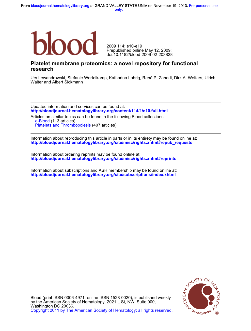 Research Platelet Membrane Proteomics