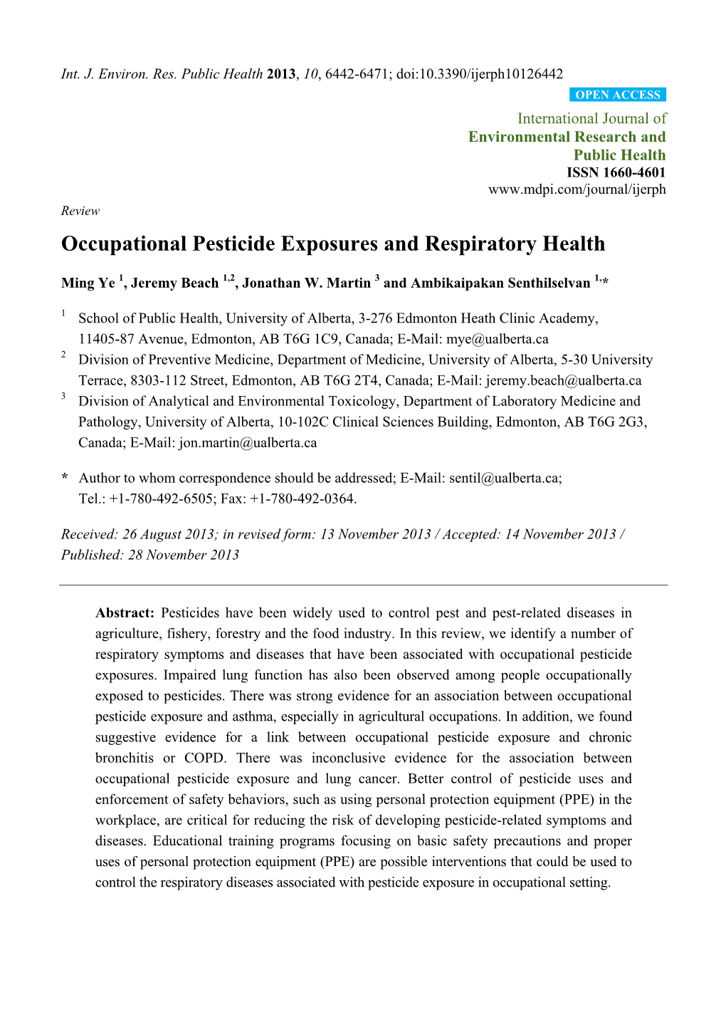 Occupational Pesticide Exposures and Respiratory Health