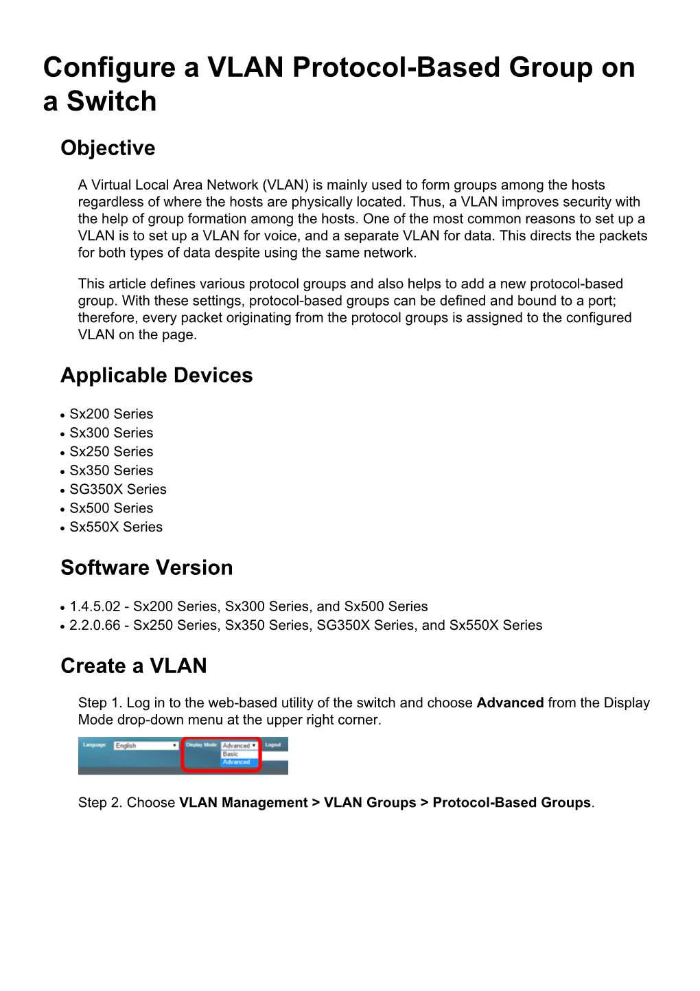 Configure a VLAN Protocol-Based Group on a Switch