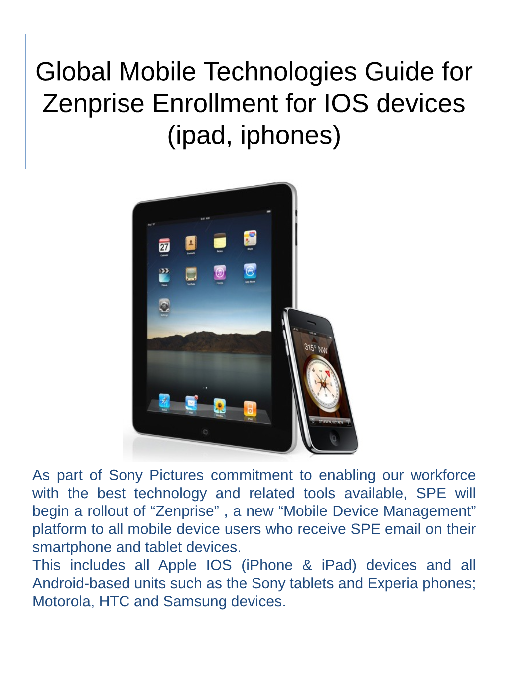 Global Mobile Technologies Guide for Zenprise Enrollment for IOS Devices (Ipad, Iphones)