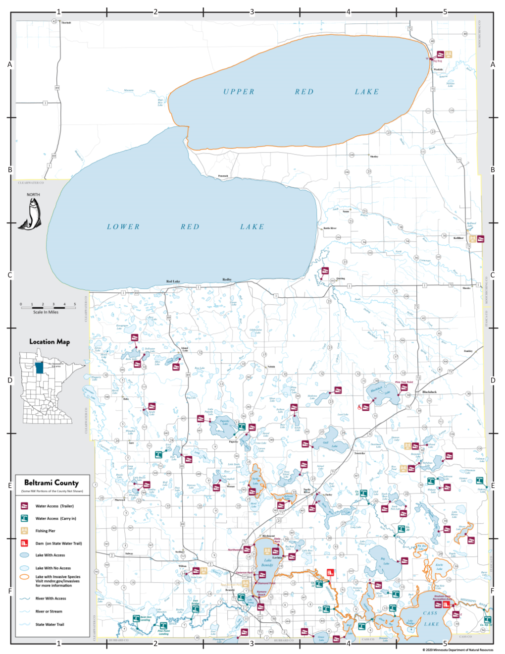 Map of Beltrami County Public Water Accesses