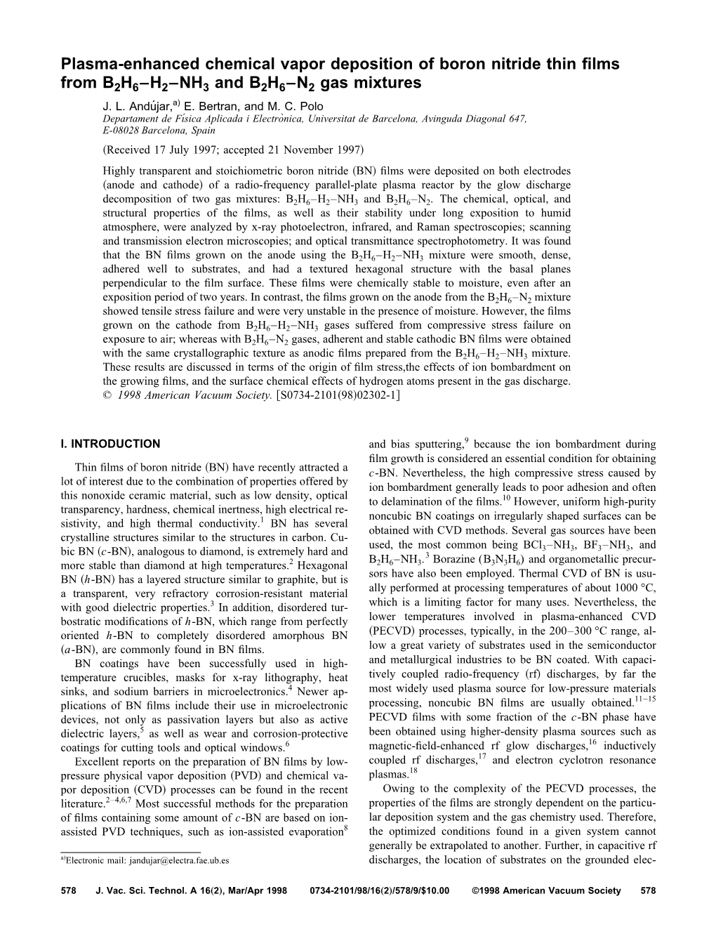 Plasma-Enhanced Chemical Vapor Deposition of Boron Nitride Thin Films from B2H6–H2–NH3 and B2H6–N2 Gas Mixtures