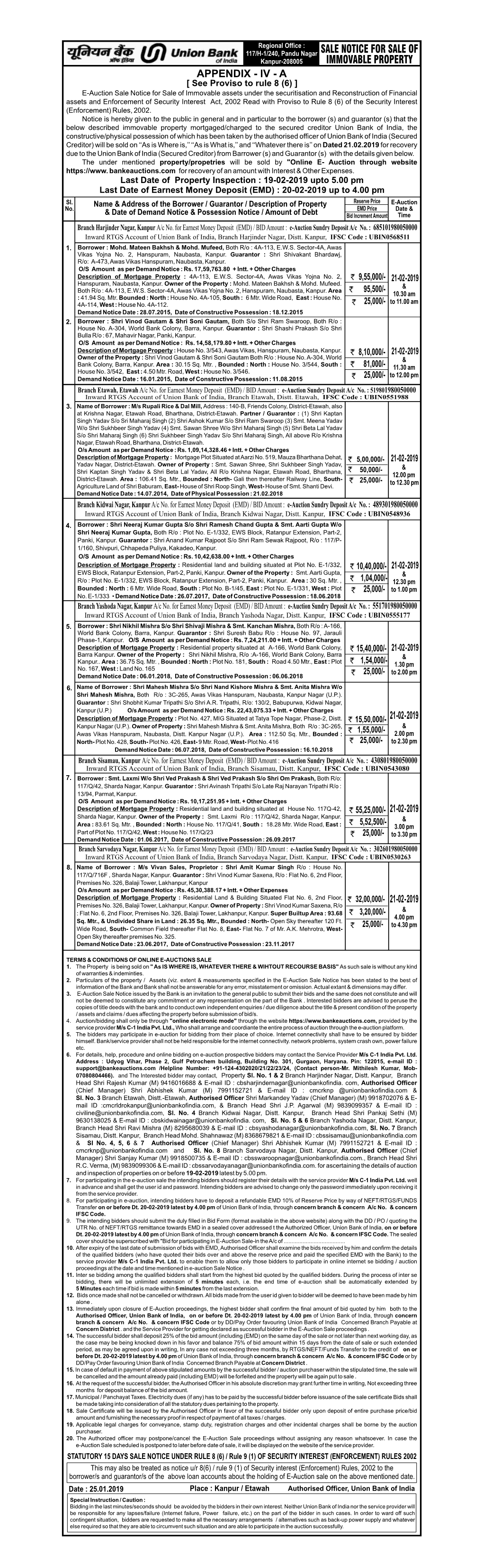 Sale Notice for Sale of Immovable Property