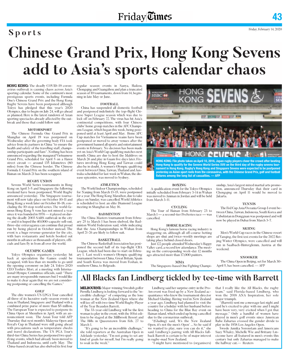 Chinese Grand Prix, Hong Kong Sevens Add to Asia's Sports