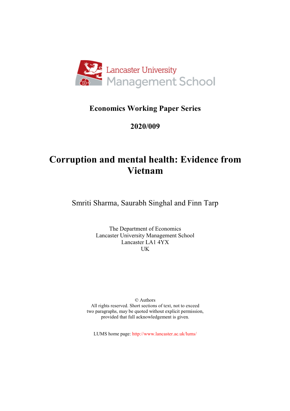 Corruption and Mental Health: Evidence from Vietnam