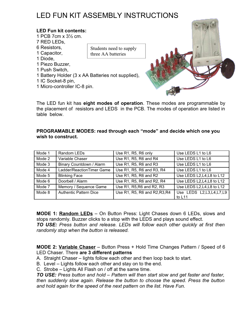 Led Fun Kit Assembly Instructions