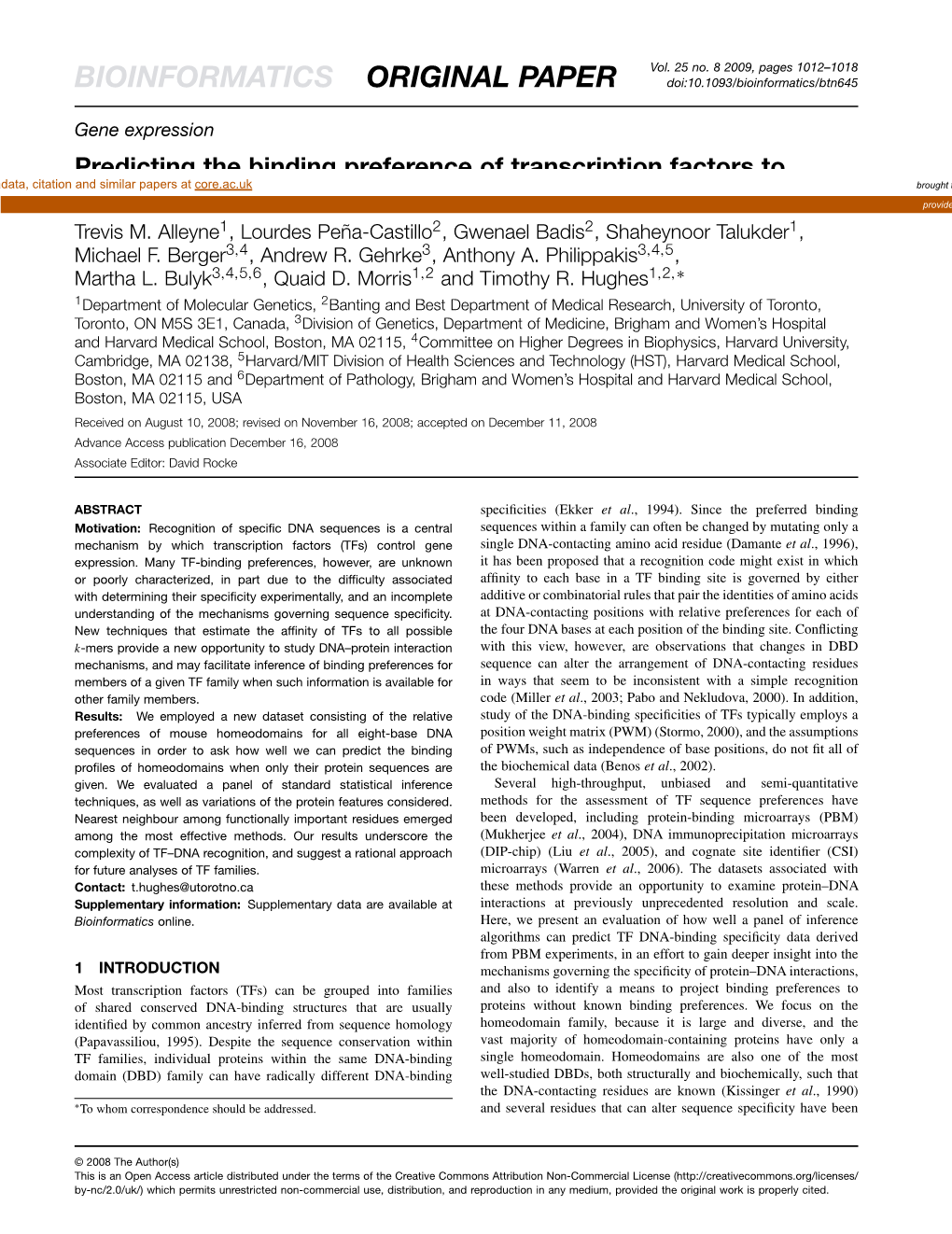 Predicting the Binding Preference of Transcription Factors to Individual