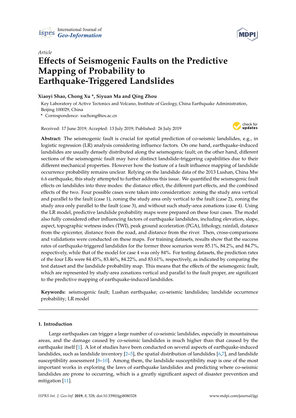 Effects of Seismogenic Faults on the Predictive Mapping of Probability To