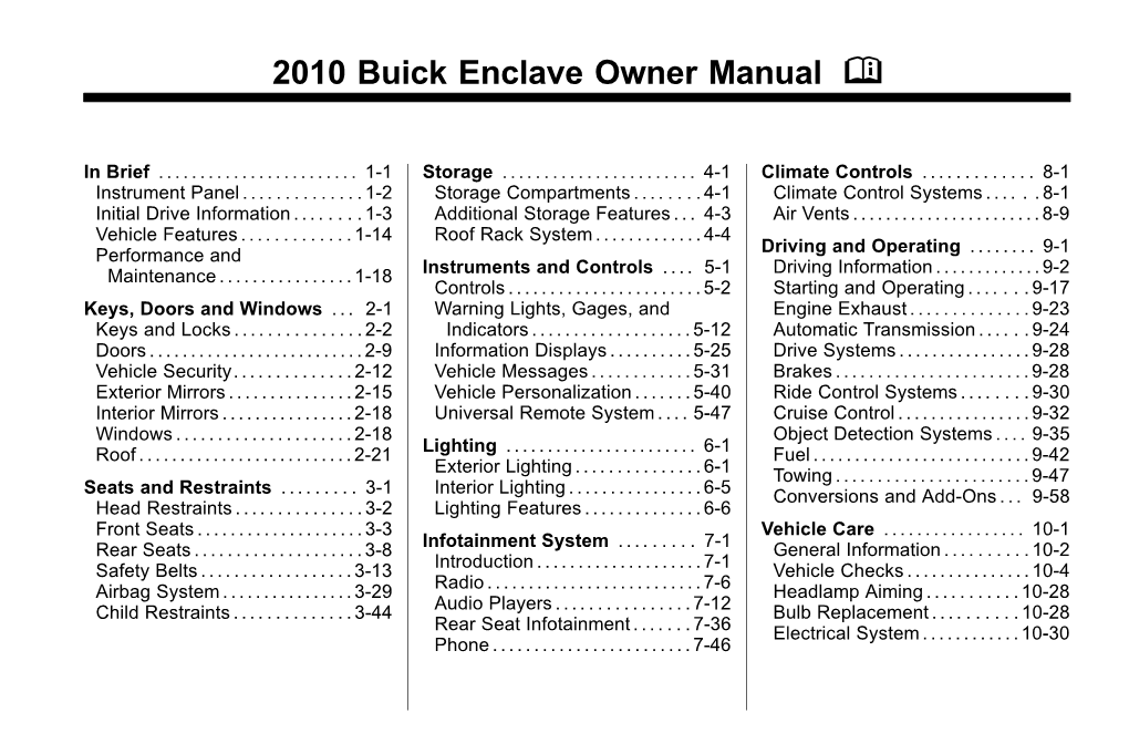 2010 Buick Enclave Owner Manual M