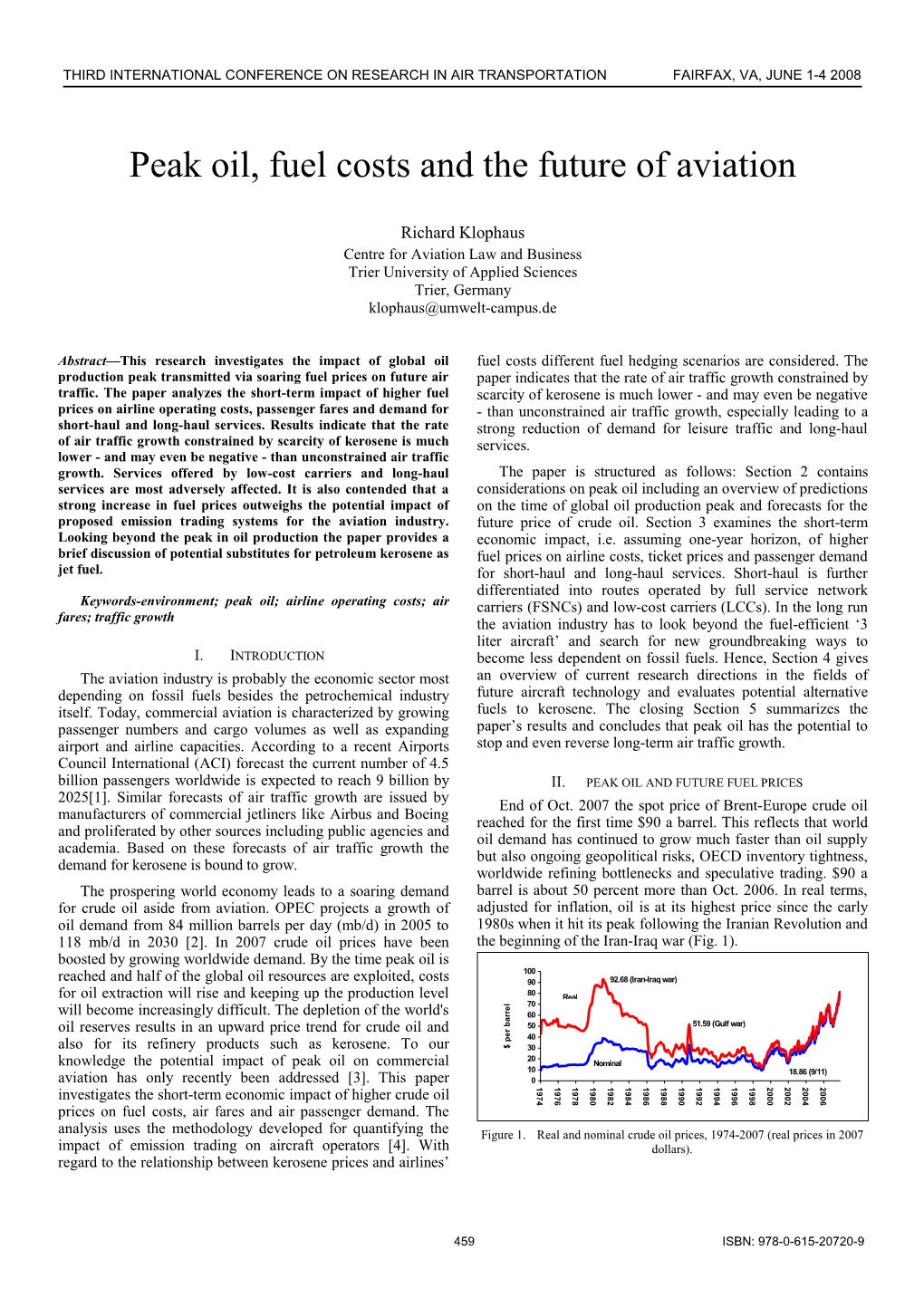 Peak Oil, Fuel Costs and the Future of Aviation