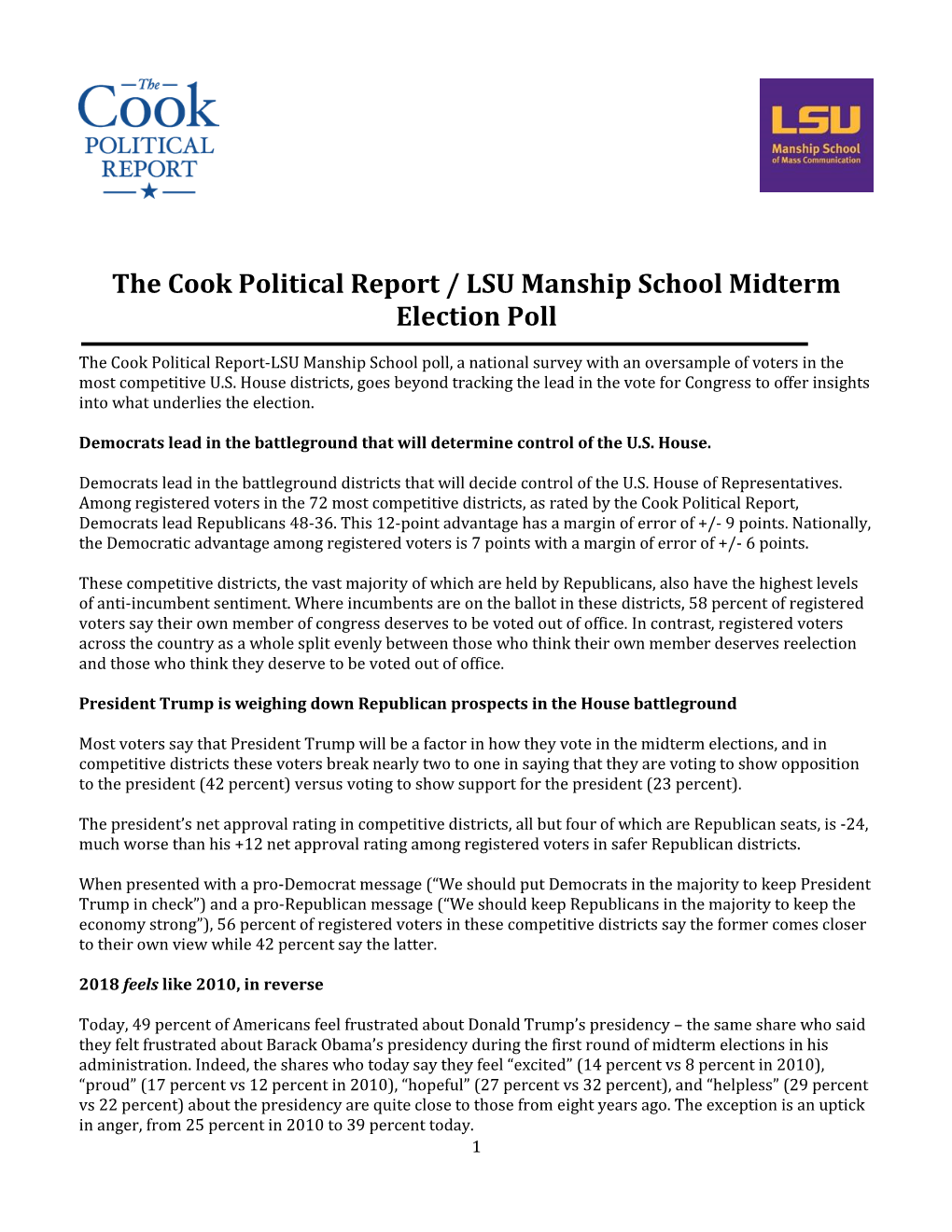 The Cook Political Report / LSU Manship School Midterm Election Poll