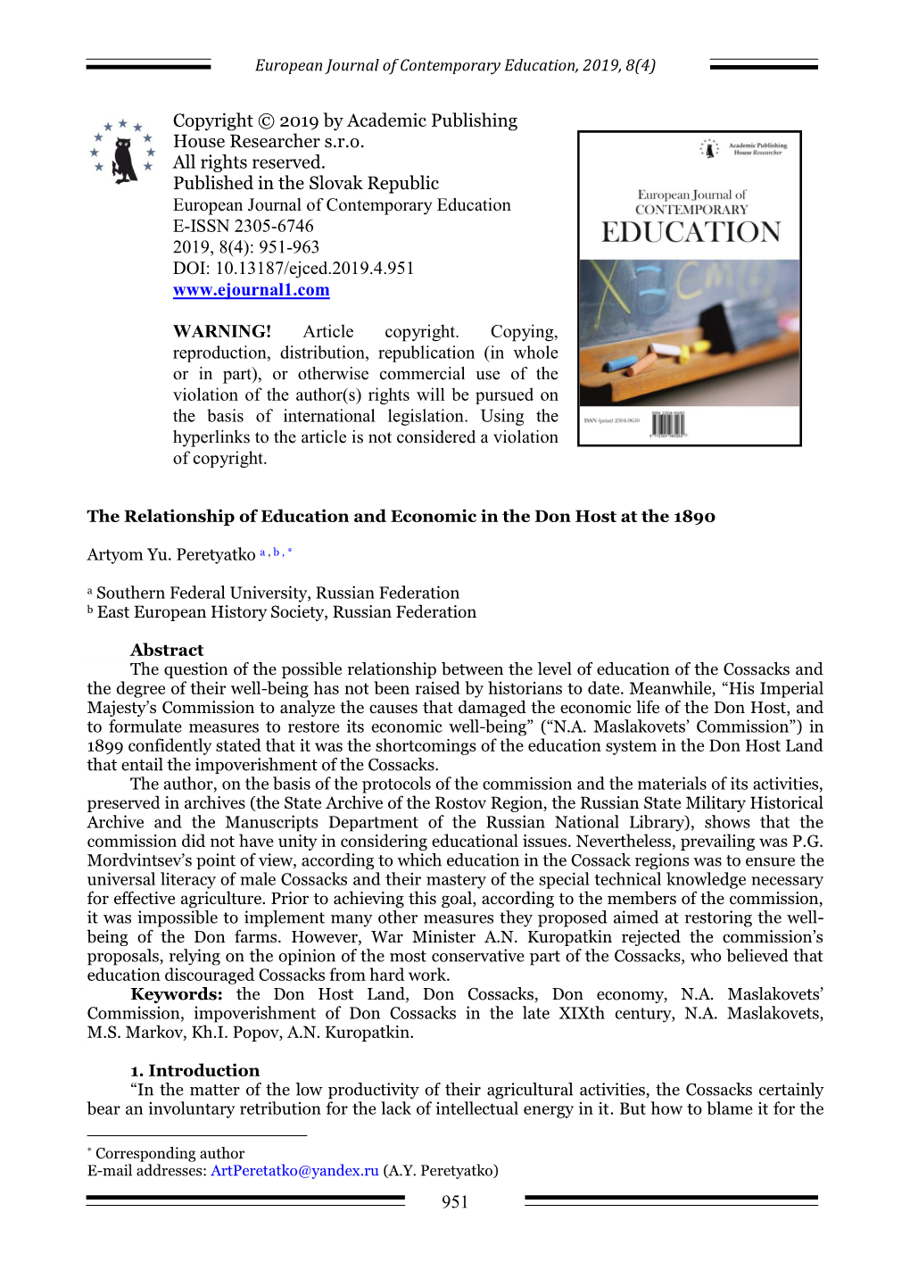 European Journal of Contemporary Education, 2019, 8(4)