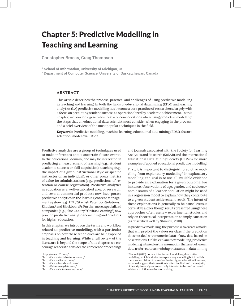 Chapter 5: Predictive Modelling in Teaching and Learning