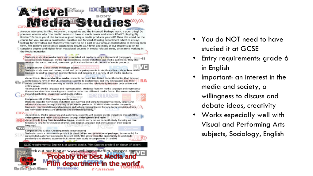 You Do NOT Need to Have Studied It at GCSE • Entry Requirements