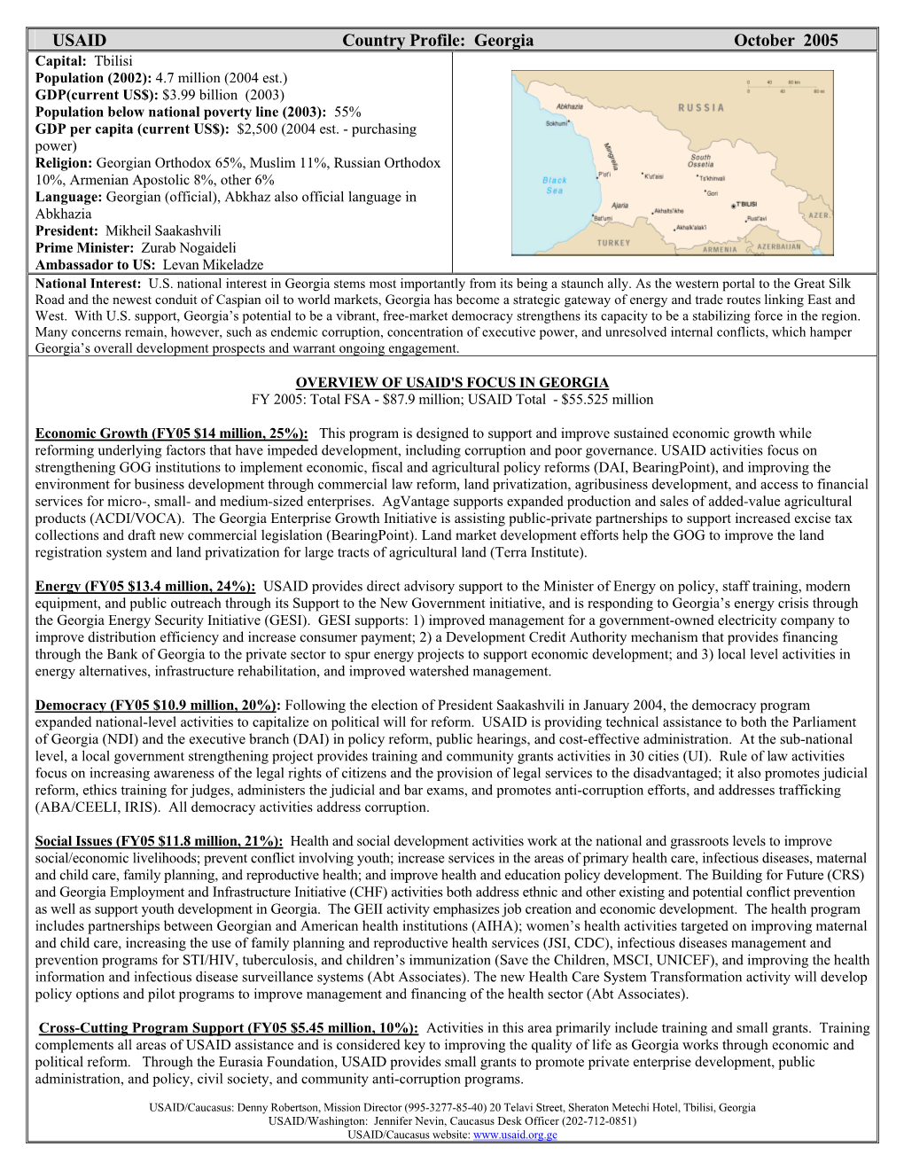USAID Country Profile: Georgia October 2005