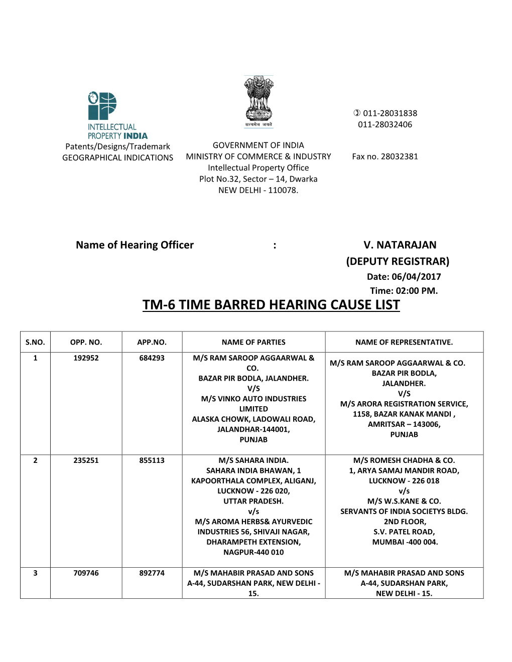 Tm-6 Time Barred Hearing Cause List