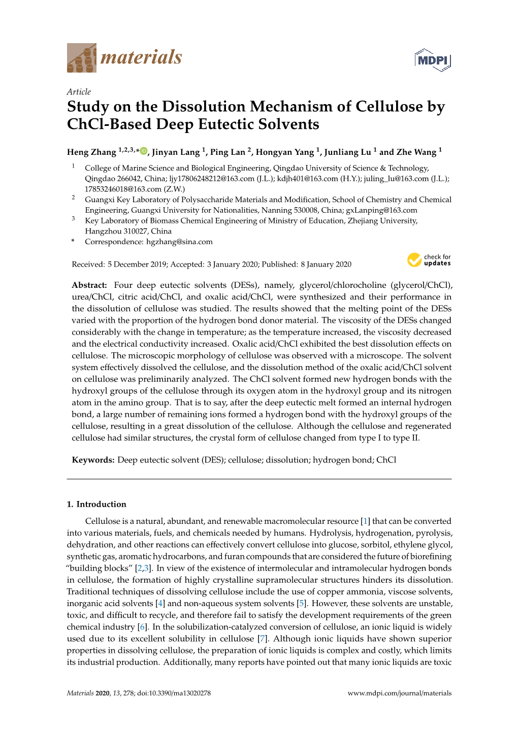 Study on the Dissolution Mechanism of Cellulose by Chcl-Based Deep Eutectic Solvents