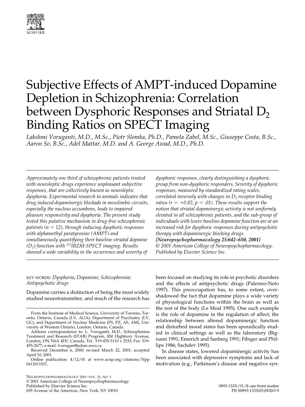 Subjective Effects of AMPT-Induced Dopamine Depletion In