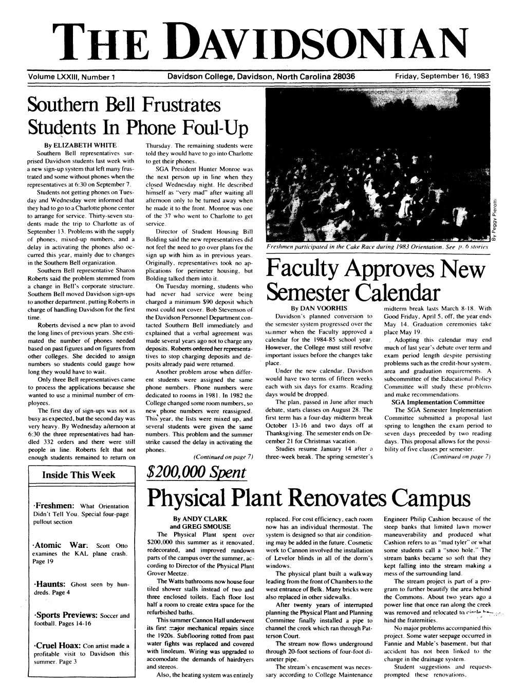 September 16,1983 Southern Bell Frustrates Students Inphone Foul-Up Byelizabeth WHITE Thursday