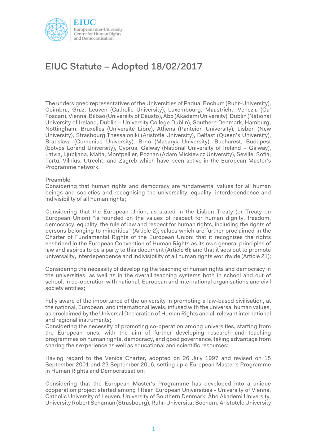 EIUC Statute – Adopted 18/02/2017