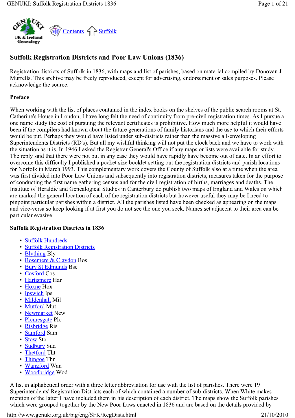 Suffolk Registration Districts and Poor Law Unions (1836)