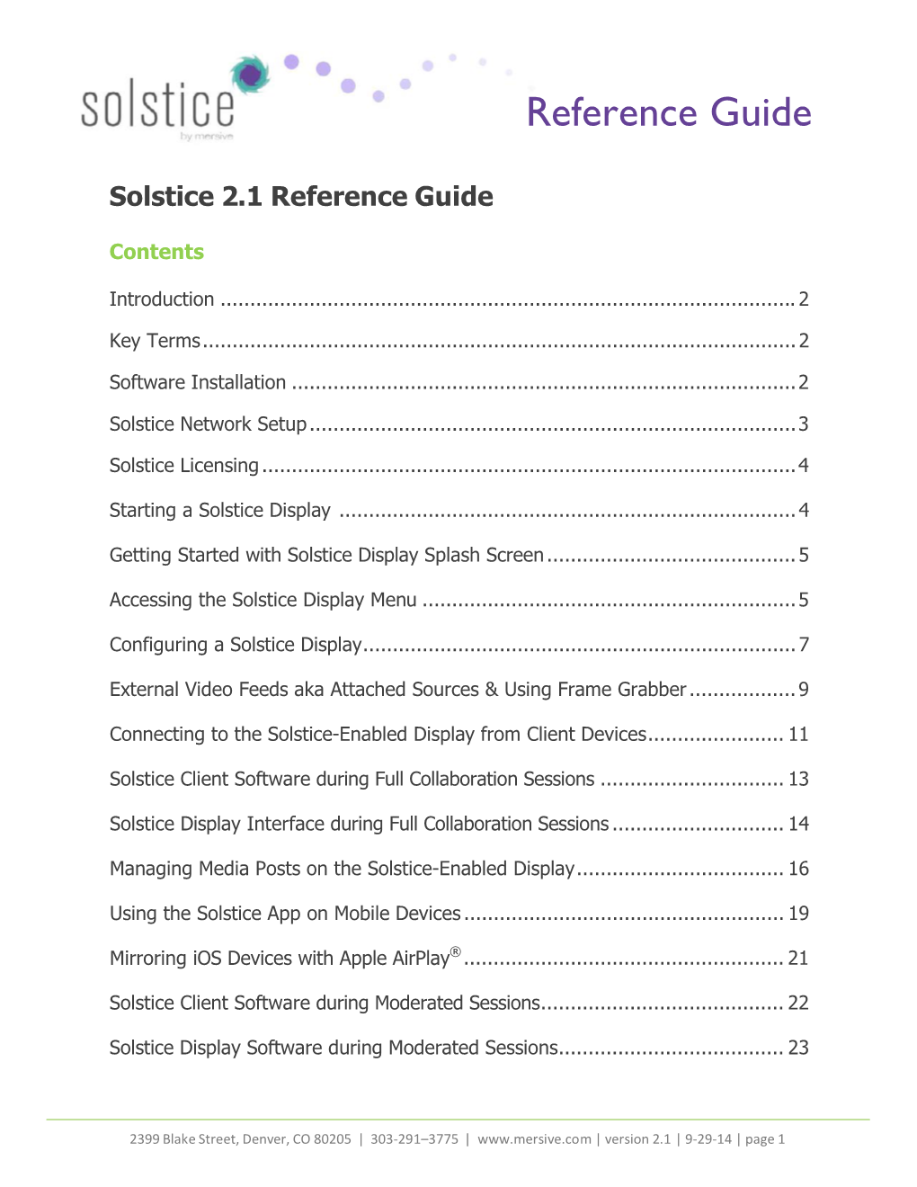Solstice 2.1 Reference Guide