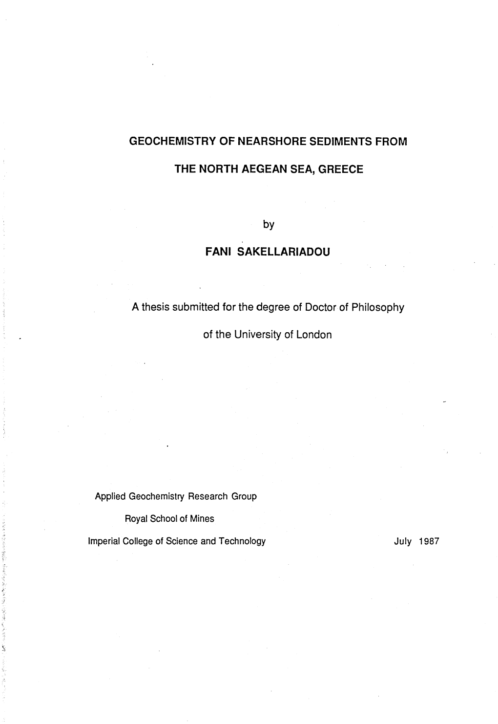 Geochemistry of Nearshore Sediments from the North