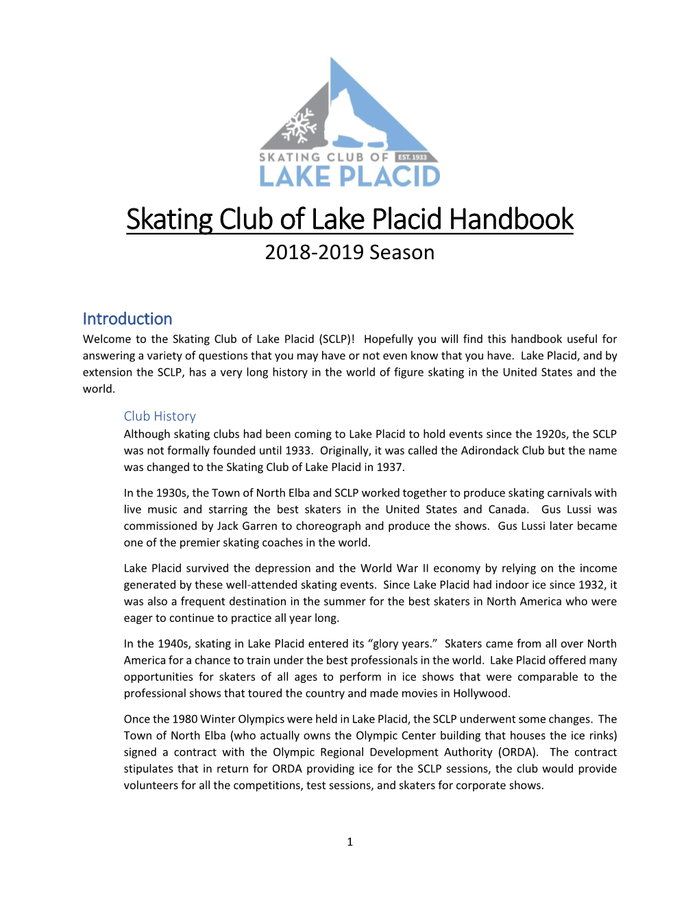 Skating Club of Lake Placid Handbook 2018-2019 Season