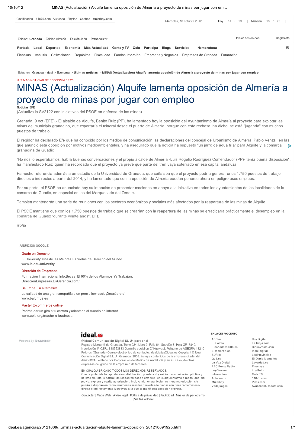 MINAS (Actualización) Alquife Lamenta Oposición De Almería a Proyecto De Minas Por Jugar Con Em…
