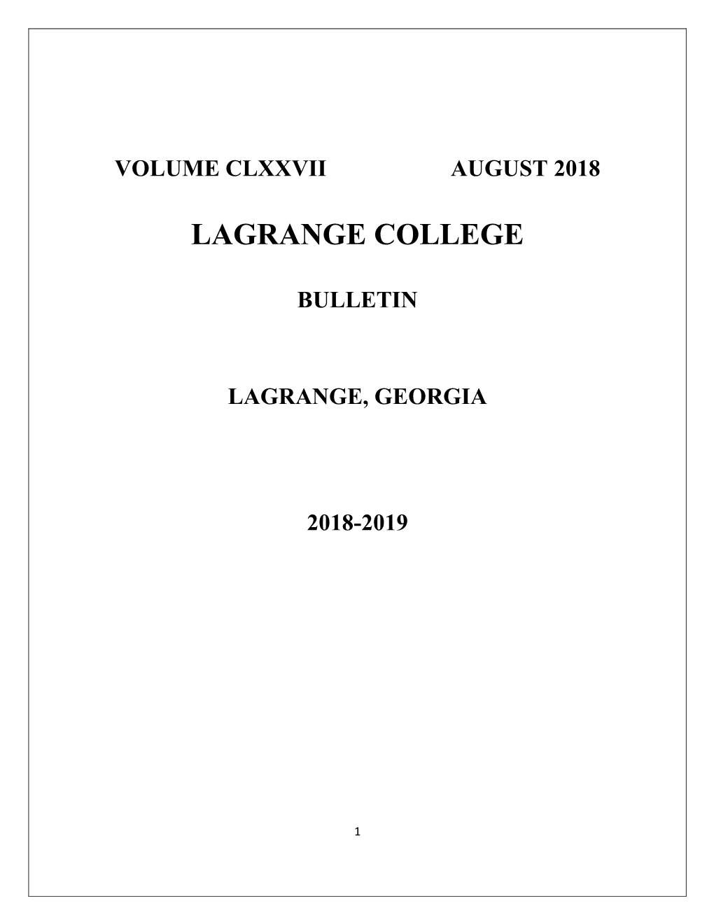 2018-2019 Lagrange College Bulletin