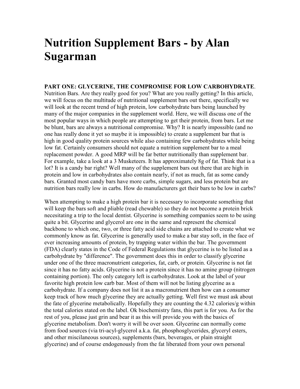 Supplement Bars - by Alan Sugarman