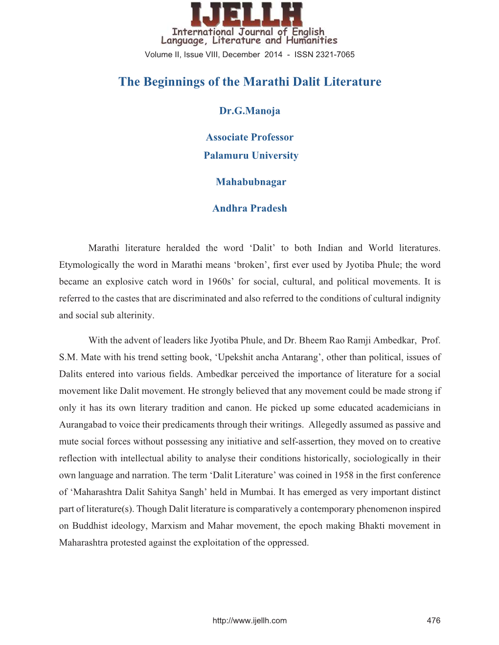 The Beginnings of the Marathi Dalit Literature